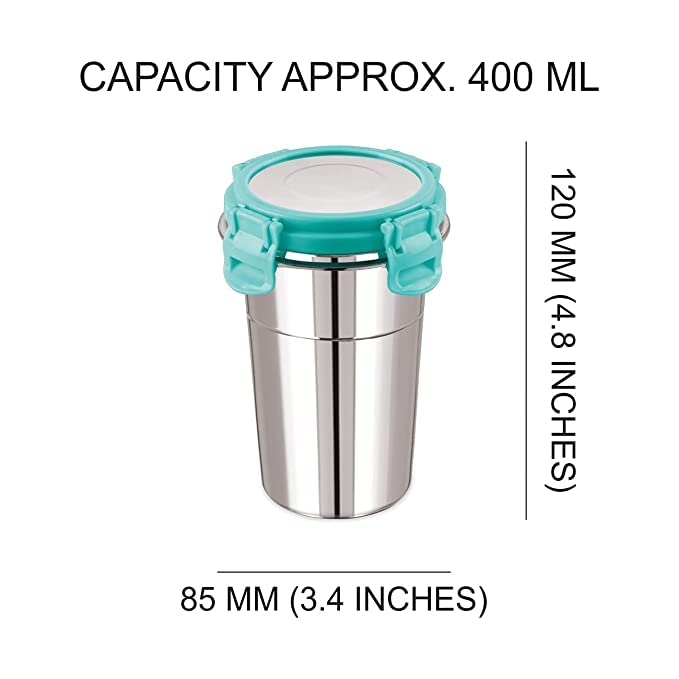 FLOMERO Stainless Steel Leak Proof Click and Seal Lock Air Tight Tiffin Lunch Container Glass RustFree Easy Grip Easy to Carry Travel Fusion 2 400ml - Image 2