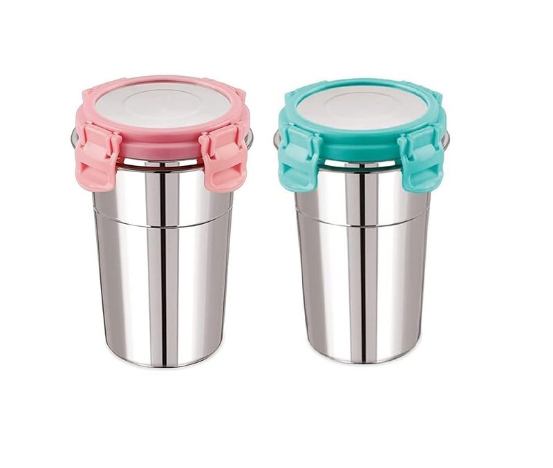 FLOMERO Stainless Steel Leak Proof Click and Seal Lock Air Tight Tiffin Lunch Container Glass RustFree Easy Grip Easy to Carry Travel Fusion 2 400ml - Image 1