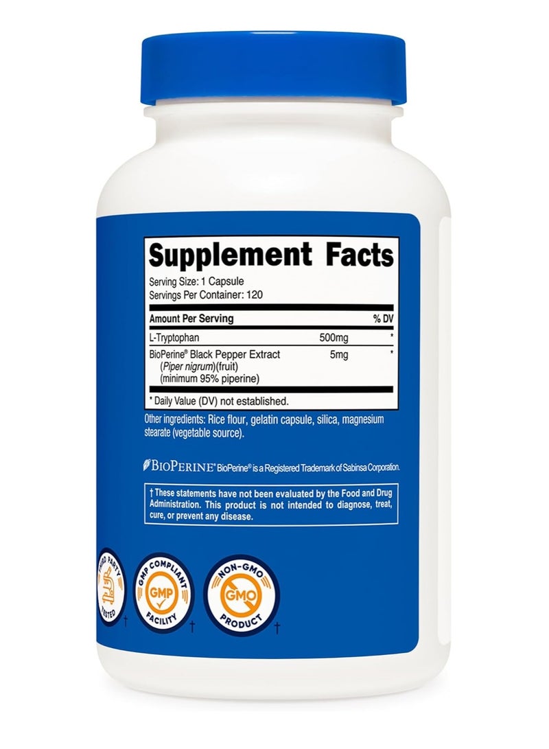 Nutricost L-Tryptophan Capsules 500mg 120 Caps - Image 4