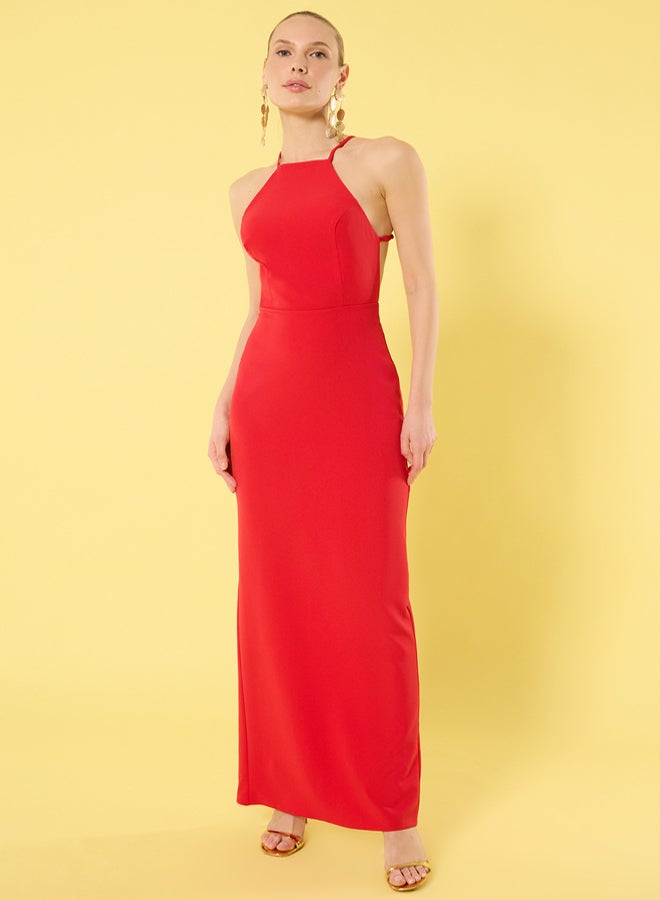 trendyol Red Accessory Detailed Woven Long Elegant Evening Night Graduation Dress - Image 2