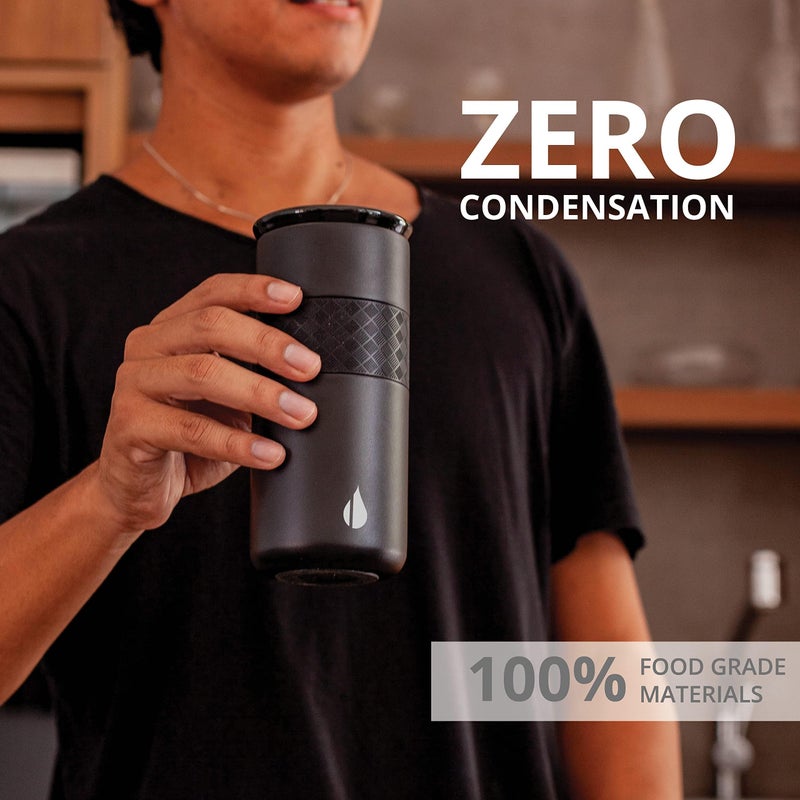 Elemental Artisan Insulated Tumbler, Triple Wall Coffee Travel Mug, Reusable Stainless Steel Coffee Tumbler with Ceramic Lid, Thermal Coffee Cups for Hot (6 Hrs) & Cold (18 Hrs), 16oz - Black - Image 3