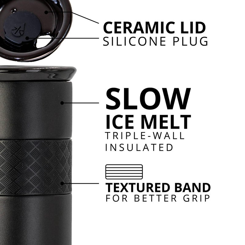 Elemental Artisan Insulated Tumbler, Triple Wall Coffee Travel Mug, Reusable Stainless Steel Coffee Tumbler with Ceramic Lid, Thermal Coffee Cups for Hot (6 Hrs) & Cold (18 Hrs), 16oz - Black - Image 2