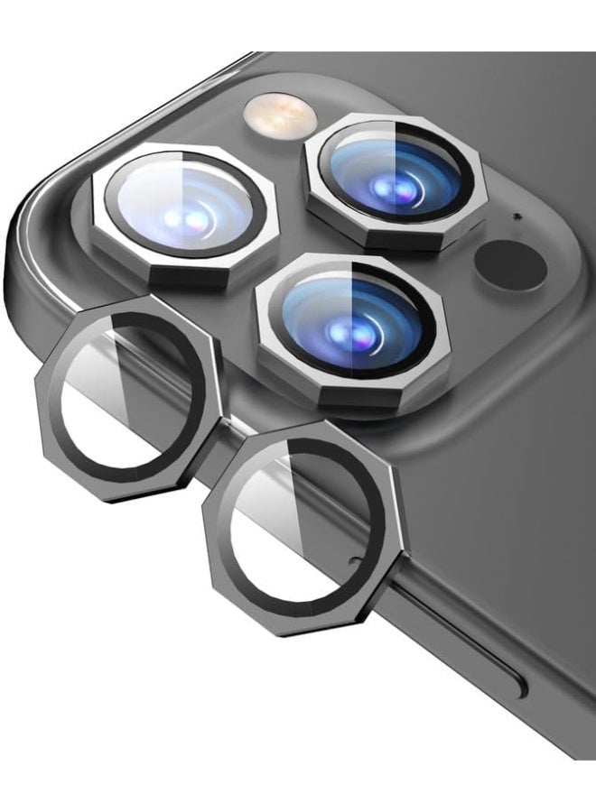 Hexagon Lens Protector for With iPhone 15 Pro/15 Pro Max 9H Tempered Glass Camera Cover with Metal Ring, Scratch-Resistant, Decorative Camera Lens Protection - 3Pack (Black)