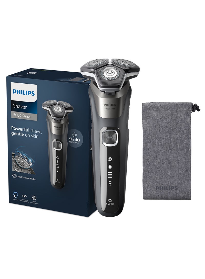 Philips Shaver S5887/10,Wet & Dry Use,Smart SkinIQ Tech for a Powerful, Comfortable Shave,Flexible Heads, Power Adapt Sensor,60min Cordless Use, Travel Case Included Carbon Grey - Image 1