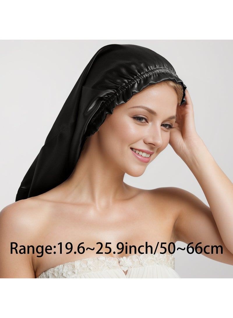 Black Women'S Satin Nightcap Women'S Beanie Hat Satin Hair Cap Elastic Cap With Headband Nightcap For Women And Girls Elastic Hair Cap For Long Hair - Image 2