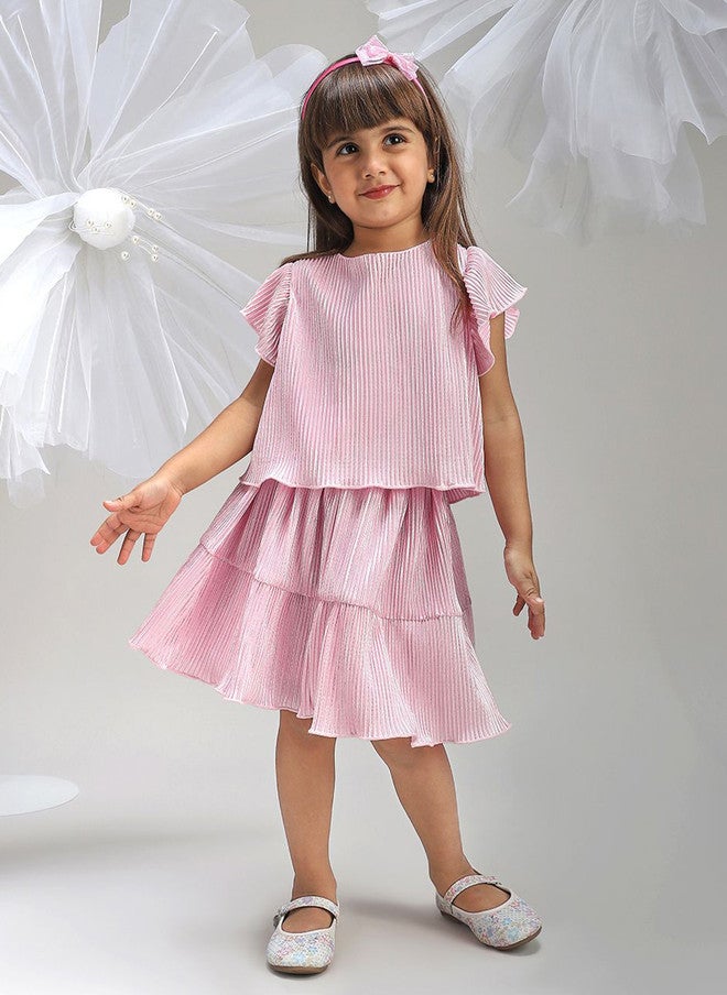 BONKIDS Pink A-Line Dress with Flounce Hem - Image 1