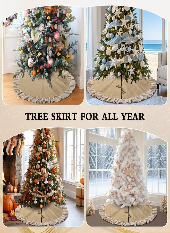 yuboo 48" Burlap Rustic Christmas Tree Skirt with Ruffle Border, Fall Farmhouse Tree Skirt Linen Boho Tree Ornaments for Christmas Thanksgiving Holiday Party Decorations - Image 3