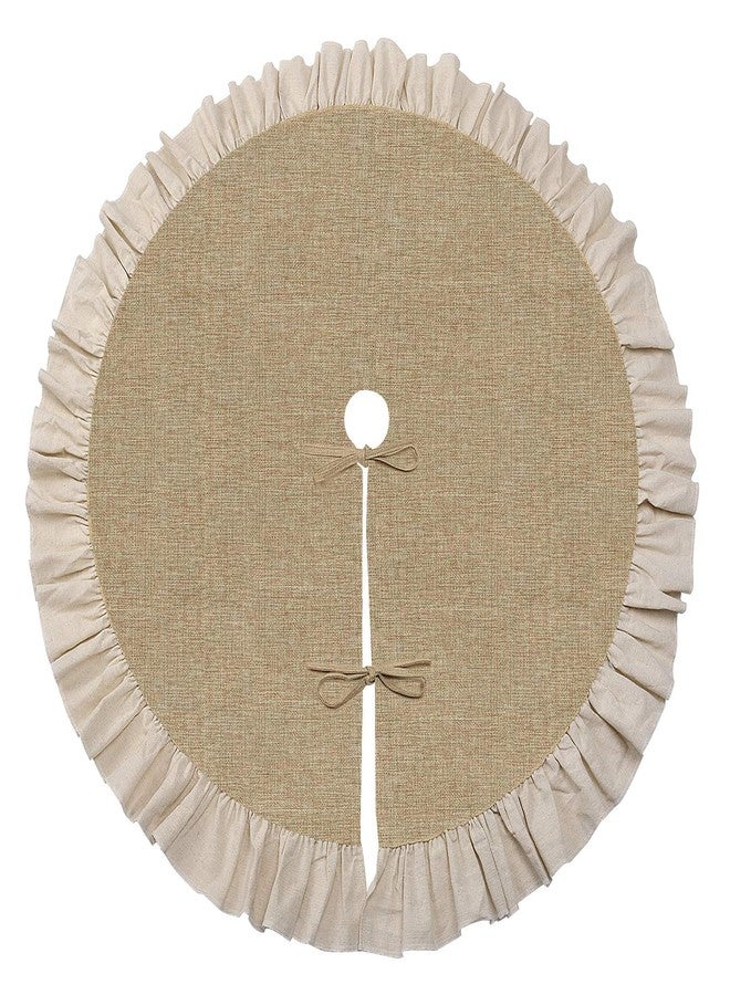 yuboo 48" Burlap Rustic Christmas Tree Skirt with Ruffle Border, Fall Farmhouse Tree Skirt Linen Boho Tree Ornaments for Christmas Thanksgiving Holiday Party Decorations - Image 2