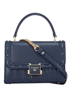 Solid Leather Structured Satchel Blue