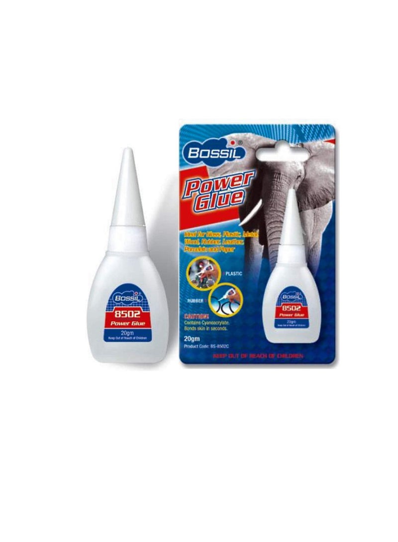 Bossil Power Glue 20g 8502C, Ultra Fast Setting Quick Bond, Ideal for Glass, Plastic, Metal, Wood, Rubber, Leather, Porcelain & Paper - Image 3