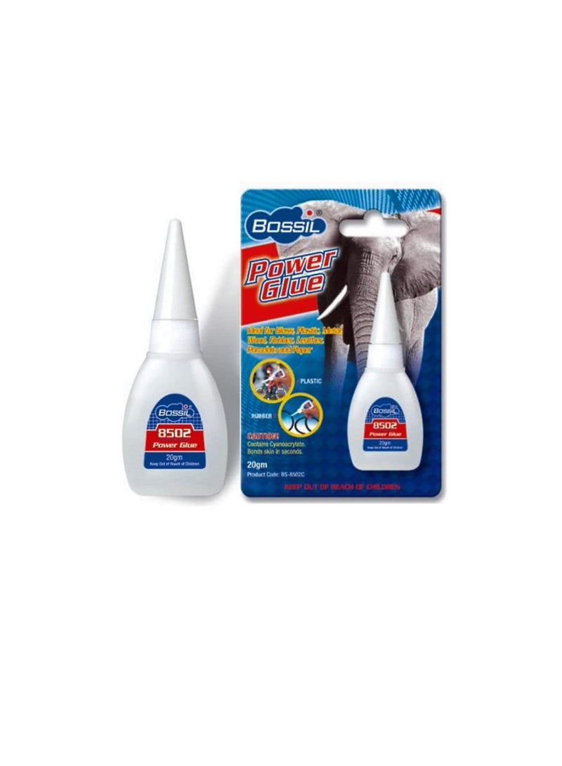 Bossil Power Glue 20g 8502C, Ultra Fast Setting Quick Bond, Ideal for Glass, Plastic, Metal, Wood, Rubber, Leather, Porcelain & Paper - Image 2