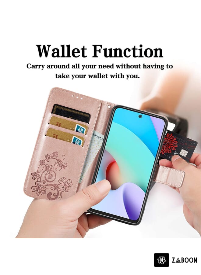 جرين تايجر لهاتف Motorola Edge 20 Pro، مشبك منقوش بأربع أوراق، جراب جلدي لحماية الهاتف المحمول مع حبل وفتحة للبطاقة ووظيفة المحفظة والقوس (ذهبي وردي) - Image 4