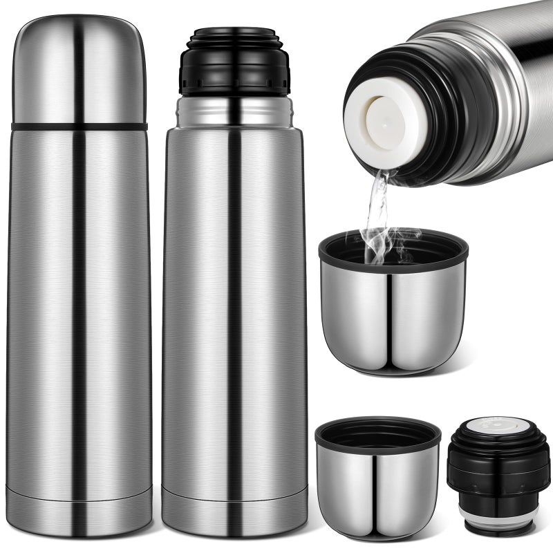 Domensi 2 Pcs Stainless Steel Thermal Bottle 17 oz 500 ml Hot Water Flask Coffee Travel Mugs with Cup Cafe Sealed Vacuum Insulated Bottles for Hot Drinks - Image 2