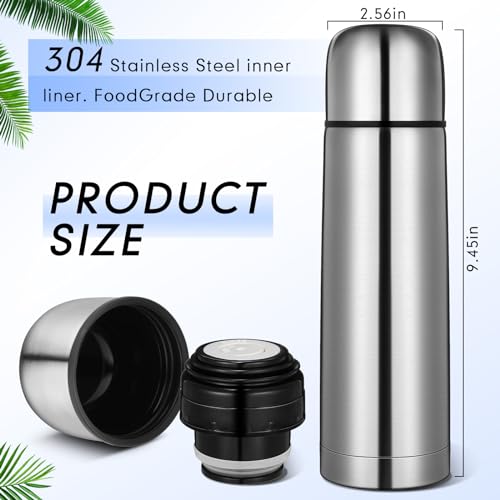 Domensi 2 Pcs Stainless Steel Thermal Bottle 17 oz 500 ml Hot Water Flask Coffee Travel Mugs with Cup Cafe Sealed Vacuum Insulated Bottles for Hot Drinks - Image 3