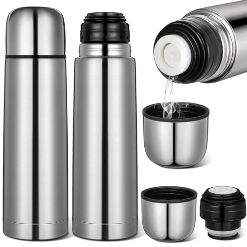 Domensi 2 Pcs Stainless Steel Thermal Bottle 17 oz 500 ml Hot Water Flask Coffee Travel Mugs with Cup Cafe Sealed Vacuum Insulated Bottles for Hot Drinks - Image 1