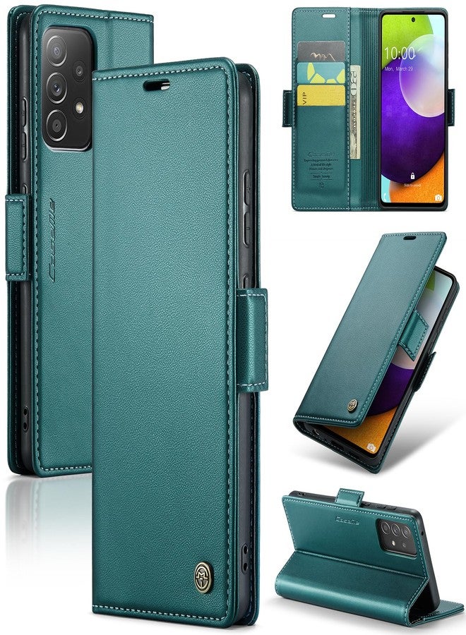 جراب Rerzoiro لهاتف سامسونج جالاكسي A52 4G/5G، جراب محفظة فاخر من جلد البولي يوريثان مع [حجب RFID] [حامل بطاقات] [وظيفة حامل] لهاتف سامسونج جالاكسي A52 (5G/4G)/A52s 5G، أزرق-أخضر - Image 1