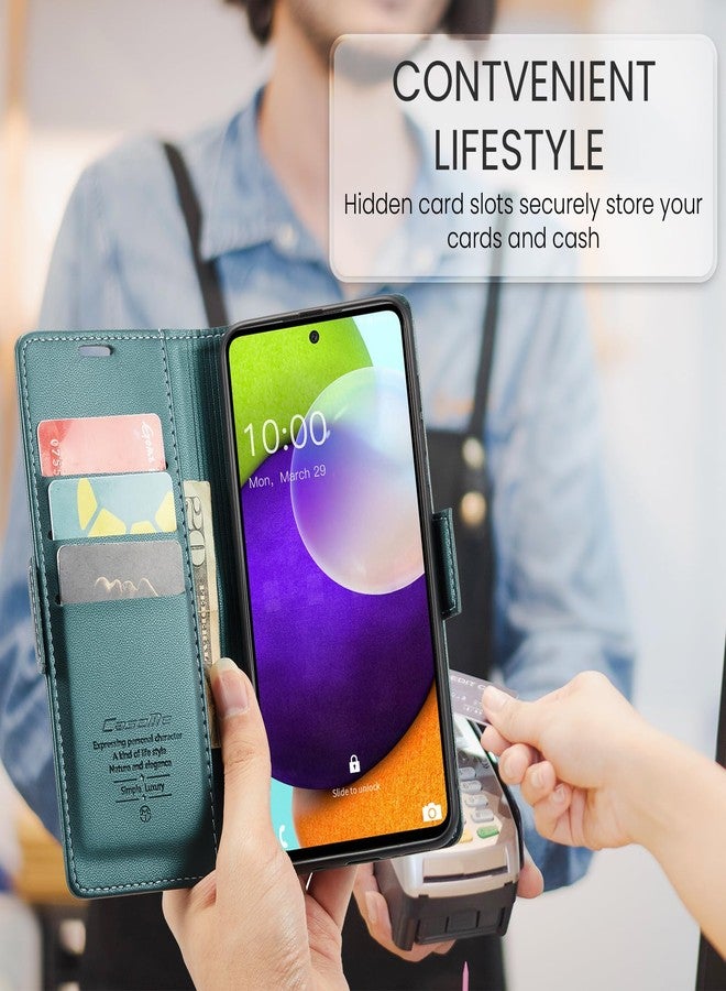 جراب Rerzoiro لهاتف سامسونج جالاكسي A52 4G/5G، جراب محفظة فاخر من جلد البولي يوريثان مع [حجب RFID] [حامل بطاقات] [وظيفة حامل] لهاتف سامسونج جالاكسي A52 (5G/4G)/A52s 5G، أزرق-أخضر - Image 4