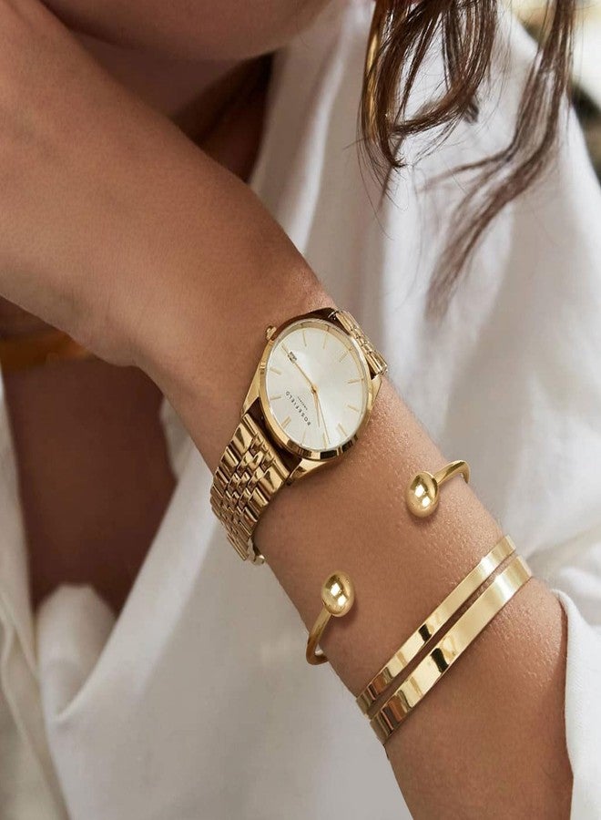 MEALGUET Jewelry Gold Plated Stainless Steel Polished Simple Cuff Bangle Ball Ends Open Bangle Bracelets for Women - Image 2