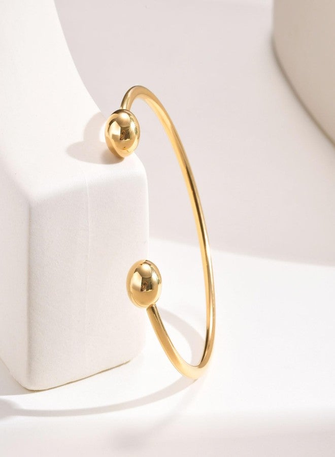 MEALGUET Jewelry Gold Plated Stainless Steel Polished Simple Cuff Bangle Ball Ends Open Bangle Bracelets for Women - Image 5