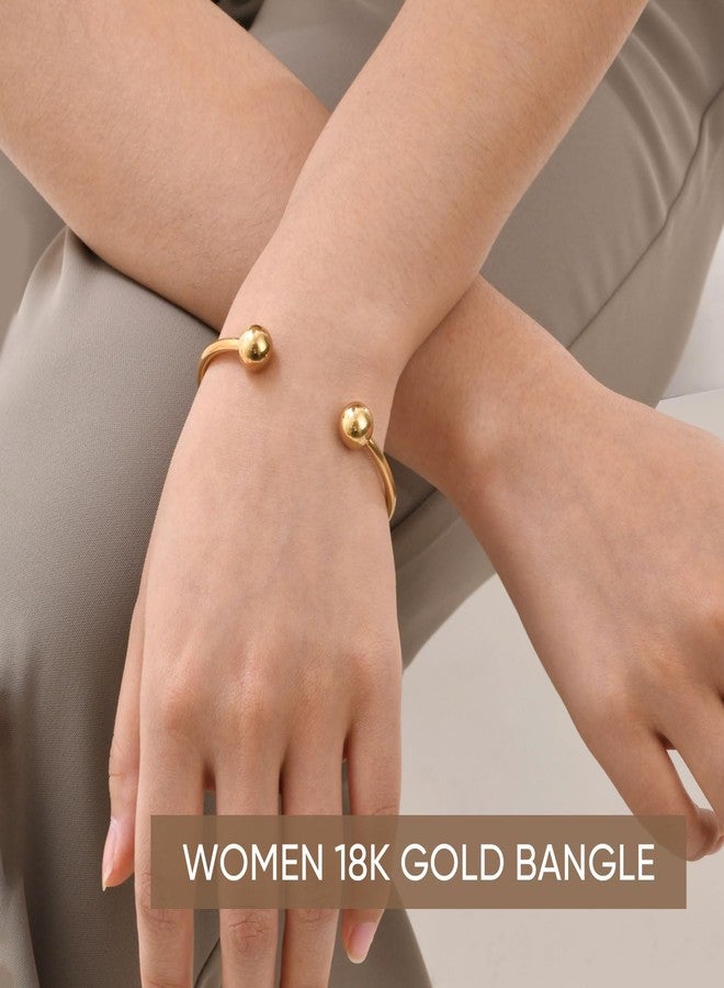 MEALGUET Jewelry Gold Plated Stainless Steel Polished Simple Cuff Bangle Ball Ends Open Bangle Bracelets for Women - Image 3