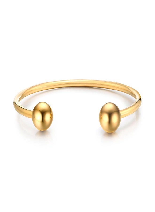MEALGUET Jewelry Gold Plated Stainless Steel Polished Simple Cuff Bangle Ball Ends Open Bangle Bracelets for Women - Image 1