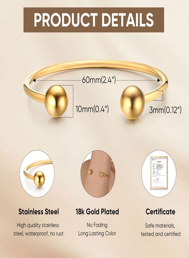 MEALGUET Jewelry Gold Plated Stainless Steel Polished Simple Cuff Bangle Ball Ends Open Bangle Bracelets for Women - Image 4