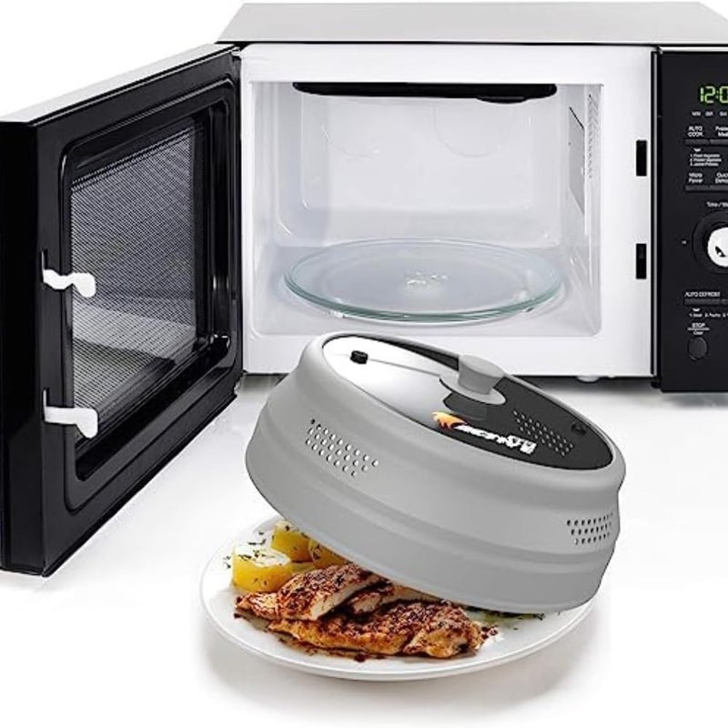 EZY ACTIVE Collapsible Microwave Cover for Food - Silicone and Glass Splatter Guard Lid for 6-12 inch Plates & Bowls, Dishwasher Safe, Heat Resistant, BPA-Free, Gray - Image 2