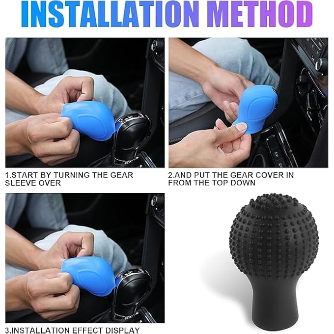 rayihni Silicone Gear Sleeve Universal Car Gear Sleeve Silicone Round Concave Convex Massage Particle Shift Knob Cover Anti Slip and Wearresistant 2PCS Black - Image 4