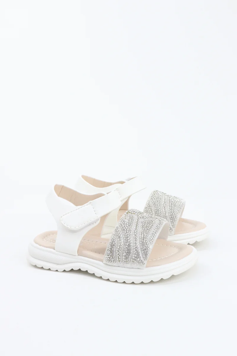 Viny VINY Girls Rhinestone Sandals – Elegant Crystal Embellished Sandals for Girls, Sparkly Party Sandals, Comfortable Dress Sandals for Weddings, Birthdays & Special Occasions (Black, Pink, White, Beige)