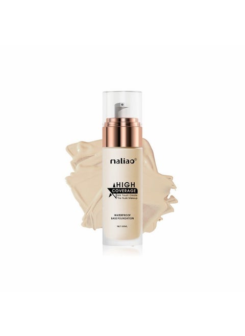 High Coverage Waterproof Base Natural Foundation Cream - Flawless All-Day Wear (White Ivory), 1 Count