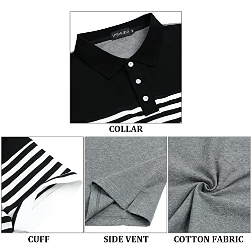LUJENGEFA Mens Polo Shirts Short Sleeve Striped Casual Slim Fit Golf Polo Contrast Color Summer Cotton T-Shirts Grey and Black XX-Large - Image 5