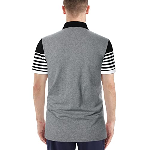 LUJENGEFA Mens Polo Shirts Short Sleeve Striped Casual Slim Fit Golf Polo Contrast Color Summer Cotton T-Shirts Grey and Black XX-Large - Image 4