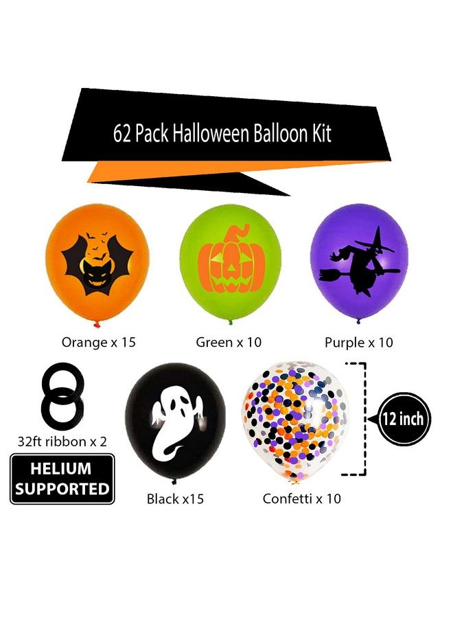 OuMuaMua 62Pcs Halloween Party Balloons Decorations, 12 Inch Black Orange Purple Green Confetti Balloons For Kids Halloween Birthday Bachelorette Party Decorations Supplies - Image 4