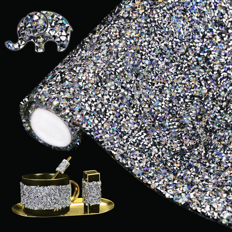 Locacrystal Bling Resin Rhinestone Sticker DIY Car Decoration Stickers SelfAdhesive Hotfix Glitter Crystal Gem Sheet Stickers for Car  Crafts DecorationSilver AB94x158