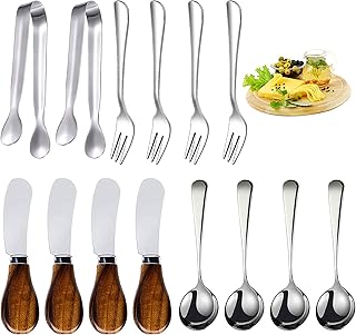 GUZE-US GUZE-US 14 Pcs Cheese Spreader Set, Stainless Steel Butter Knife, Mini Tongs, Serving Spoon and Fork, Used for Cheese  - Image 1
