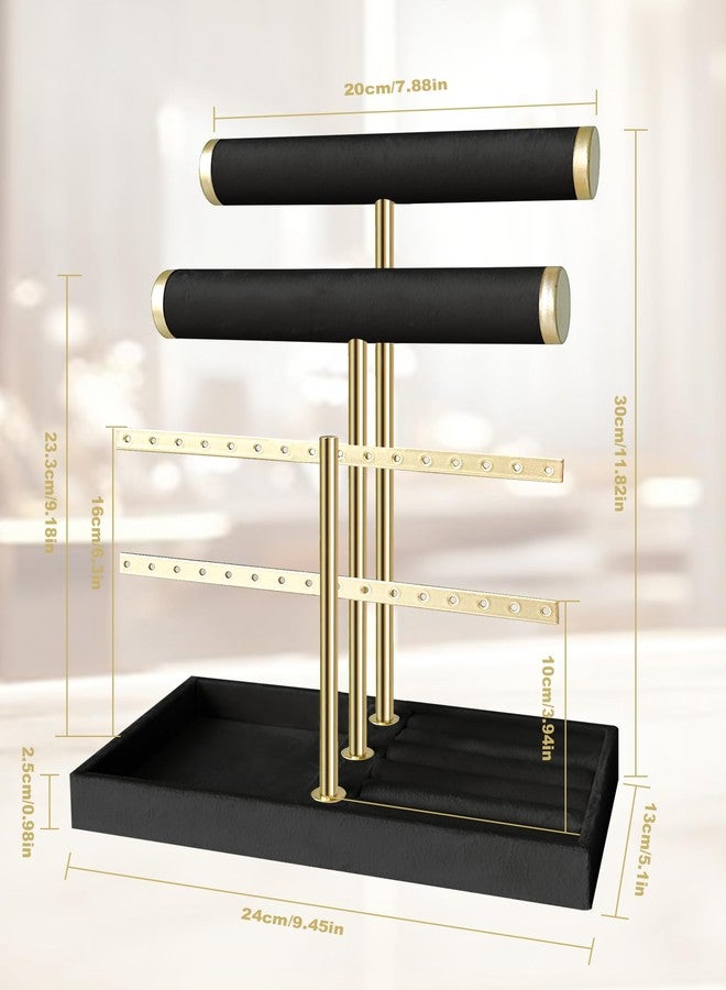 sousac 3 Tier Jewelry Organizer Stand with Detachable Ring Tray, Multi-functional necklace Holder for Bracelet, Earring, Elegant Closet Decor Gift for Women (Black) - Image 2
