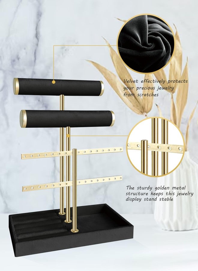 sousac 3 Tier Jewelry Organizer Stand with Detachable Ring Tray, Multi-functional necklace Holder for Bracelet, Earring, Elegant Closet Decor Gift for Women (Black) - Image 3