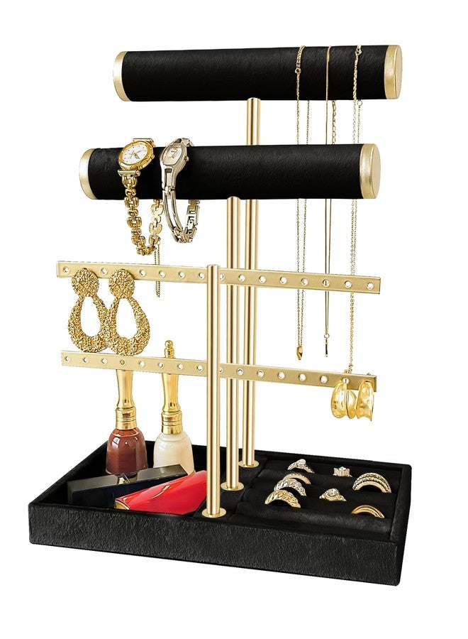 sousac 3 Tier Jewelry Organizer Stand with Detachable Ring Tray, Multi-functional necklace Holder for Bracelet, Earring, Elegant Closet Decor Gift for Women (Black) - Image 1