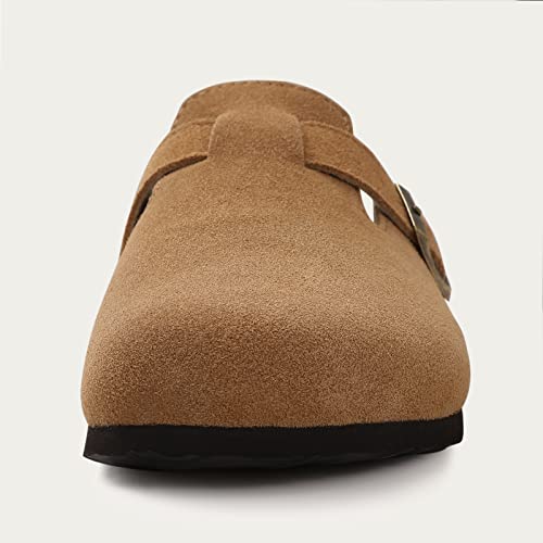 KIDMI Genuine Suede Clogs for Women Cork Footbed Sandals Leather Mules Potato Shoes with Arch Support Brown 37 (Size 6.5) - Image 4