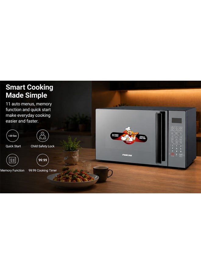 NIKAI 31L Digital Microwave Oven with Grill | 1100W, 11 Power Levels | 11 Auto Cook Menus | Digital Membrane Control | Defrost, Memory Function & Child Safety Lock | 99:99 Timer | NMO313MDG 31 L 1000 W NMO313MDG black - Image 4