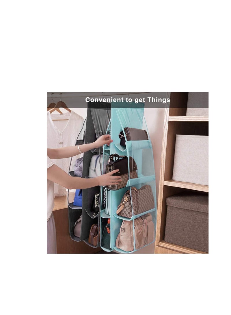 Lyrex Hanging Handbag Organizer (8 Pockets), Hanging Bag Organizer for Handbag Storage, Oxford Cloth Closet Organizer for Family Bedroom, Foldable Universal Size, Light Blue  - Image 3