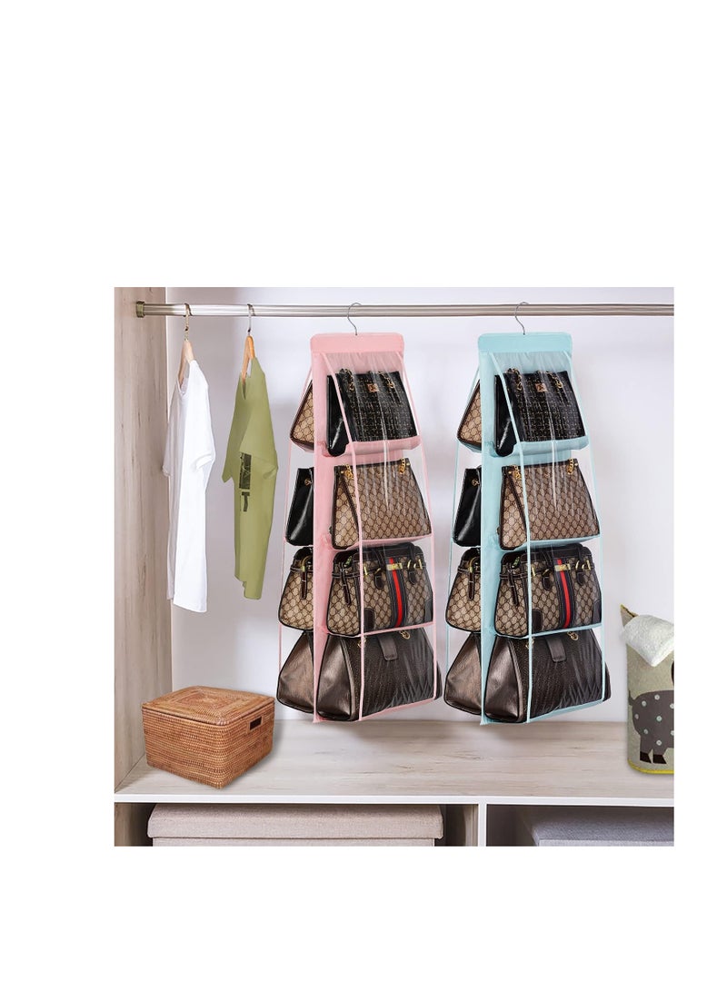 Lyrex Hanging Handbag Organizer (8 Pockets), Hanging Bag Organizer for Handbag Storage, Oxford Cloth Closet Organizer for Family Bedroom, Foldable Universal Size, Light Blue  - Image 4