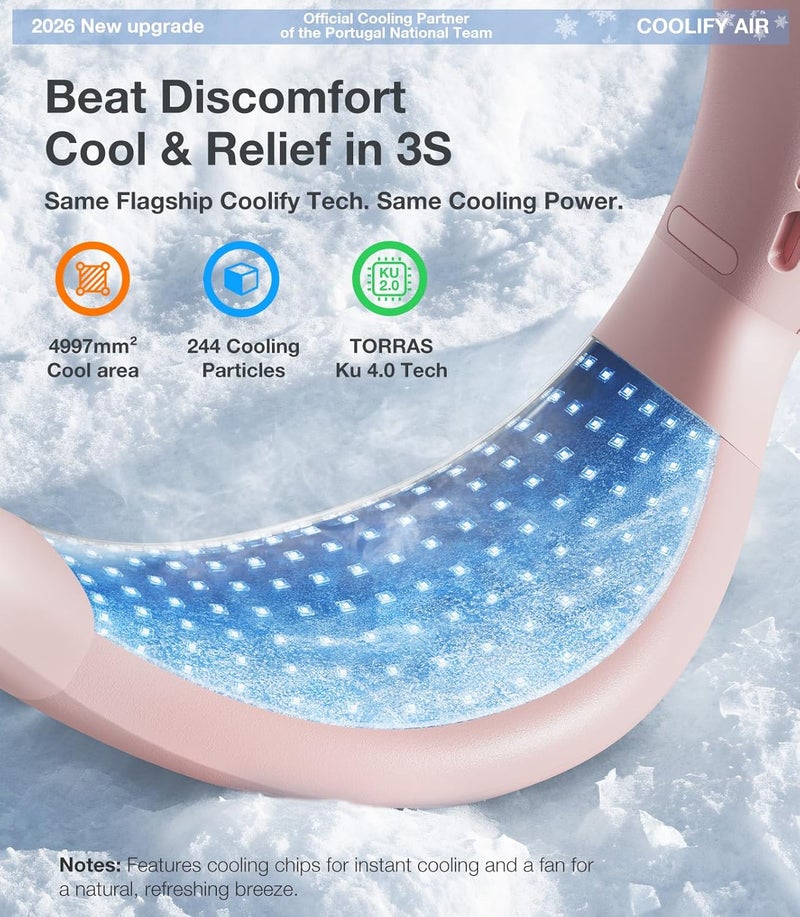 TORRAS COOLiFY Air 2026 Upgraded Neck Fan Air Conditioner, Ultra-Light Portable Fan Rechargeable, Personal Cooling Neck with 3 Modes Fan/Cooler/Heat for Travel, Camping, Outdoor Gift for Women, Pink - Image 3