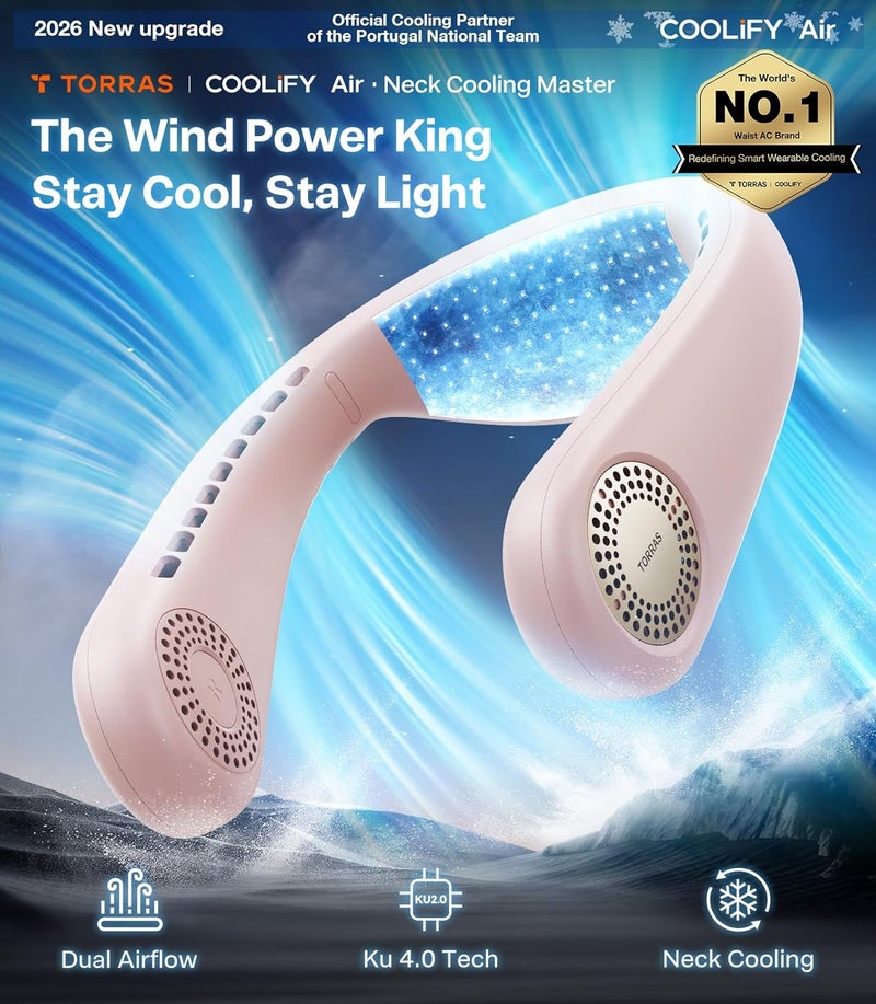 TORRAS COOLiFY Air 2026 Upgraded Neck Fan Air Conditioner, Ultra-Light Portable Fan Rechargeable, Personal Cooling Neck with 3 Modes Fan/Cooler/Heat for Travel, Camping, Outdoor Gift for Women, Pink - Image 2