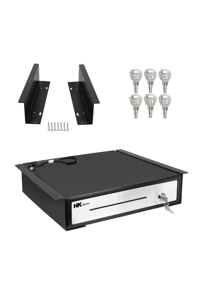 HK SYSTEMS 16" "Stainless Steel" Front Heavy Duty Black POS Cash Drawer with 5Bill/5Coin with Under Counter Mounting Metal Bracket - Image 1