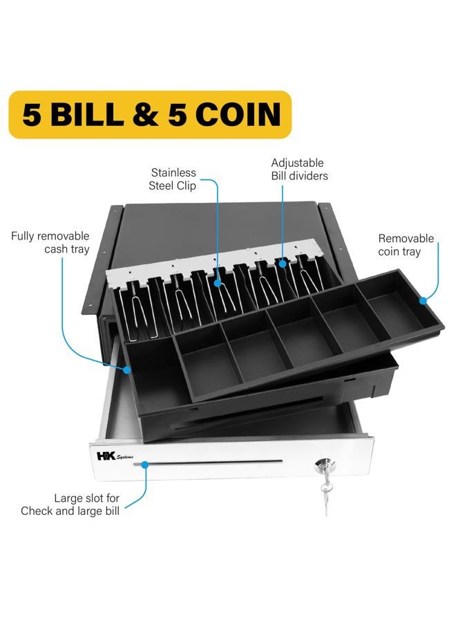 HK SYSTEMS 16" "Stainless Steel" Front Heavy Duty Black POS Cash Drawer with 5Bill/5Coin with Under Counter Mounting Metal Bracket - Image 4