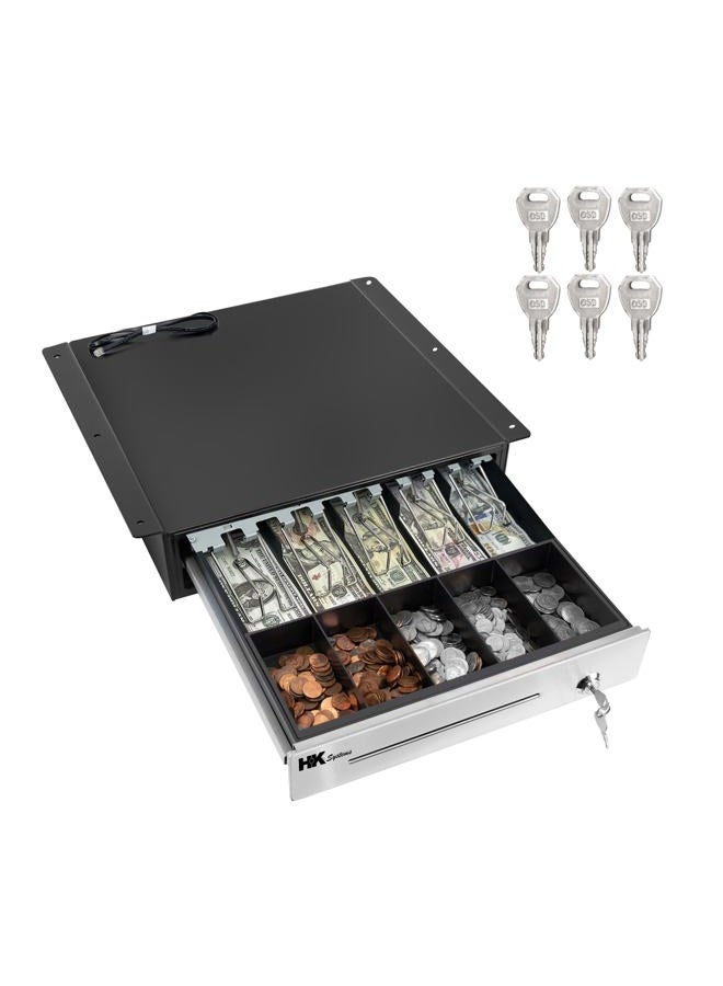 HK SYSTEMS 16" "Stainless Steel" Front Heavy Duty Black POS Cash Drawer with 5Bill/5Coin with Under Counter Mounting Metal Bracket - Image 2