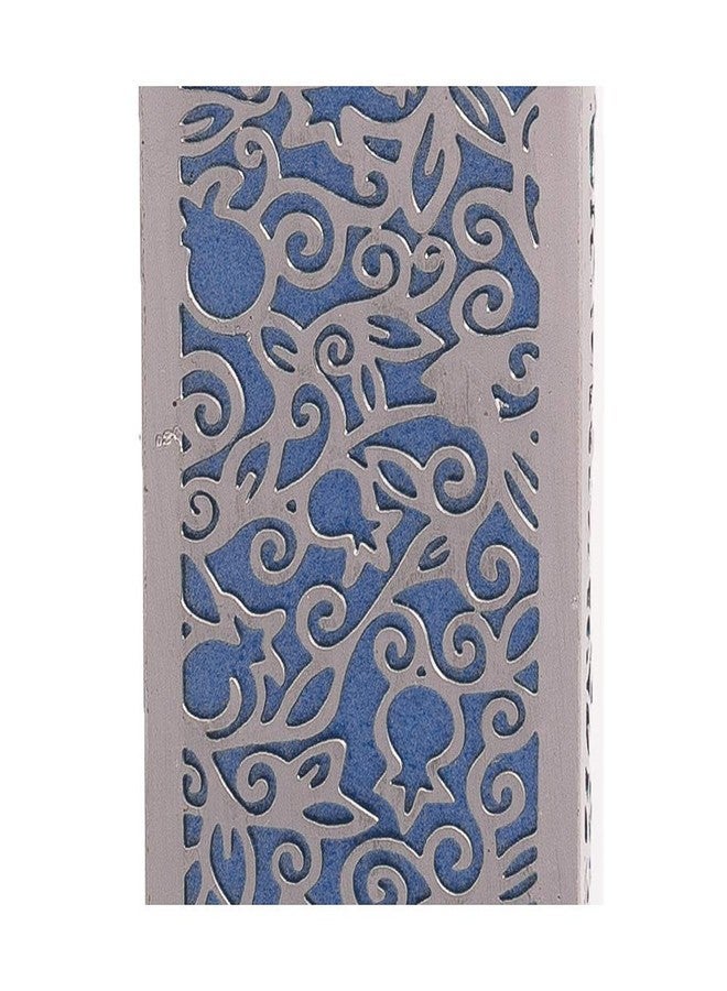 EMANUEL Yair Wide Mezuzah Case for Door | Lazer Cut Pomegranates Filigree Design (Blue MJ-2C) - Image 4