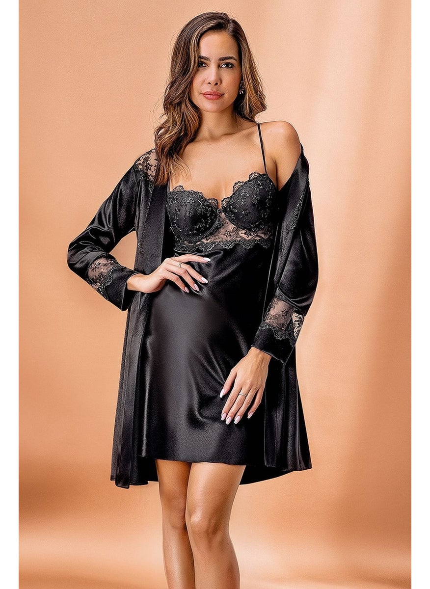 5384 Women's Satin Rope Strap Cup Nightgown Dressing Gown Set-Black - pzsku/Z37A08886CED268DBFF19Z/45/_/1731111930/17eca7d8-c665-47a9-a6f0-632cbf8c0967