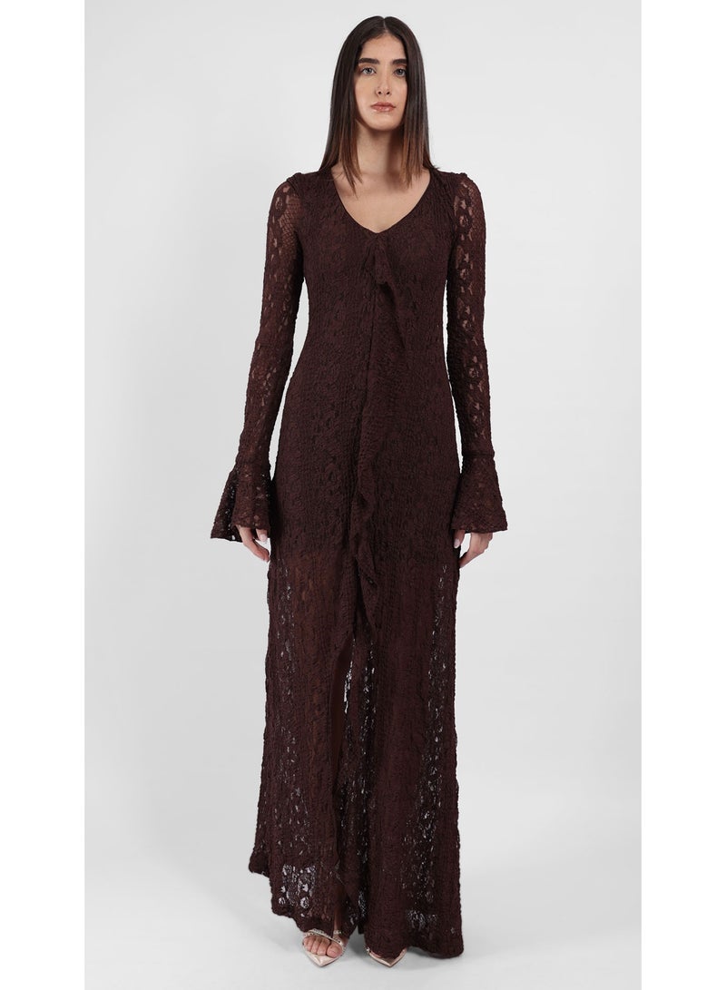 KYVELi Women's Lace Elegance Maxi Dress- Brown - Image 2